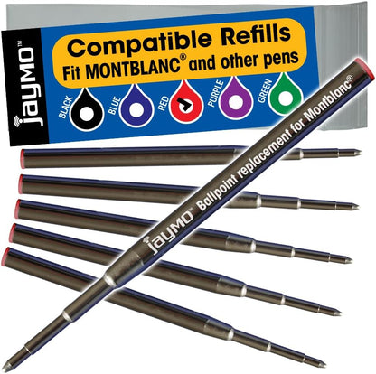 Jaymo Replacement for Montblanc 116218 - Measures 3.875 in / 98 mm Long - Ballpoint Pen Refill - 6 Purple