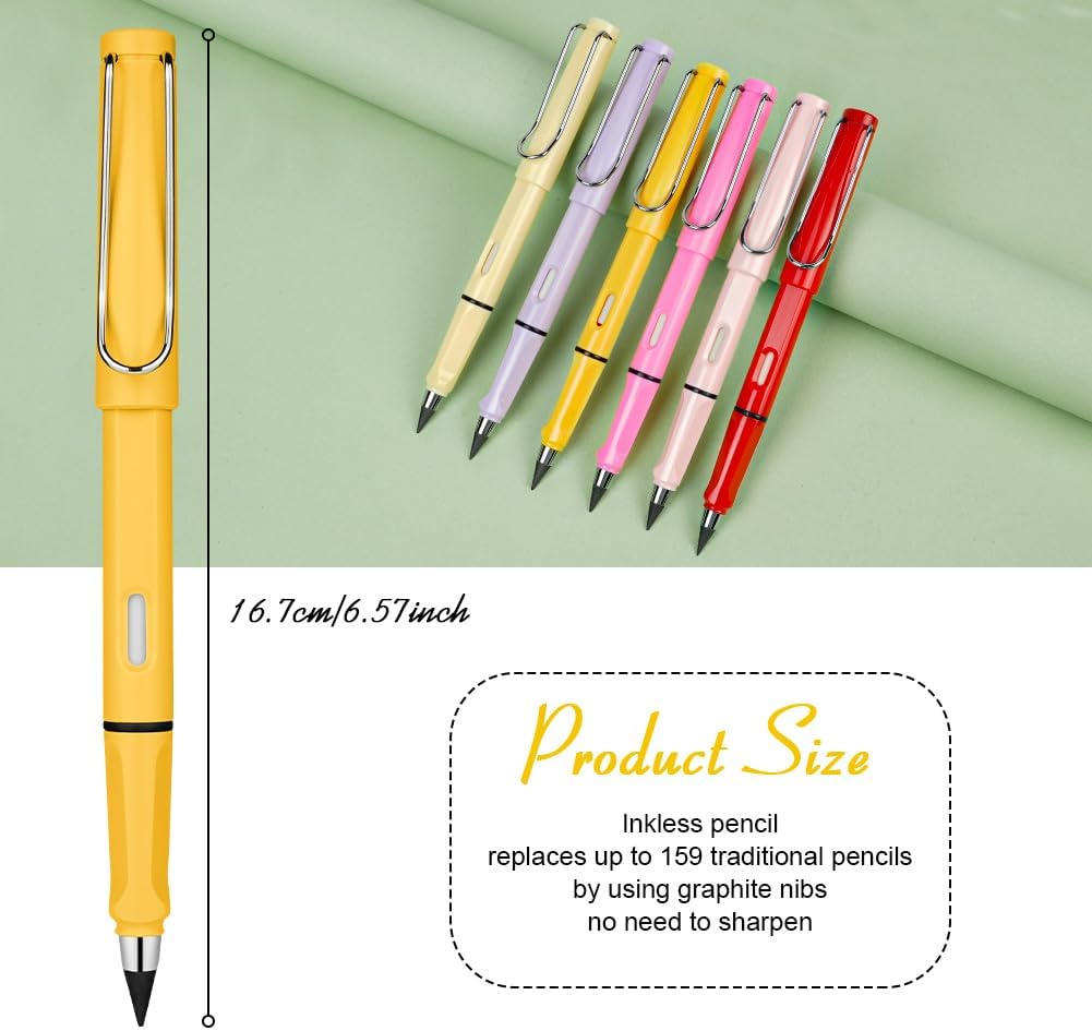 Ainiv Inkless Pencil with Eraser - 5 Sets Infinity Pencil, Reusable with Extra 5 Eraser & 5 Replaceable Nibs for Home, Office & School Writing, Drawing