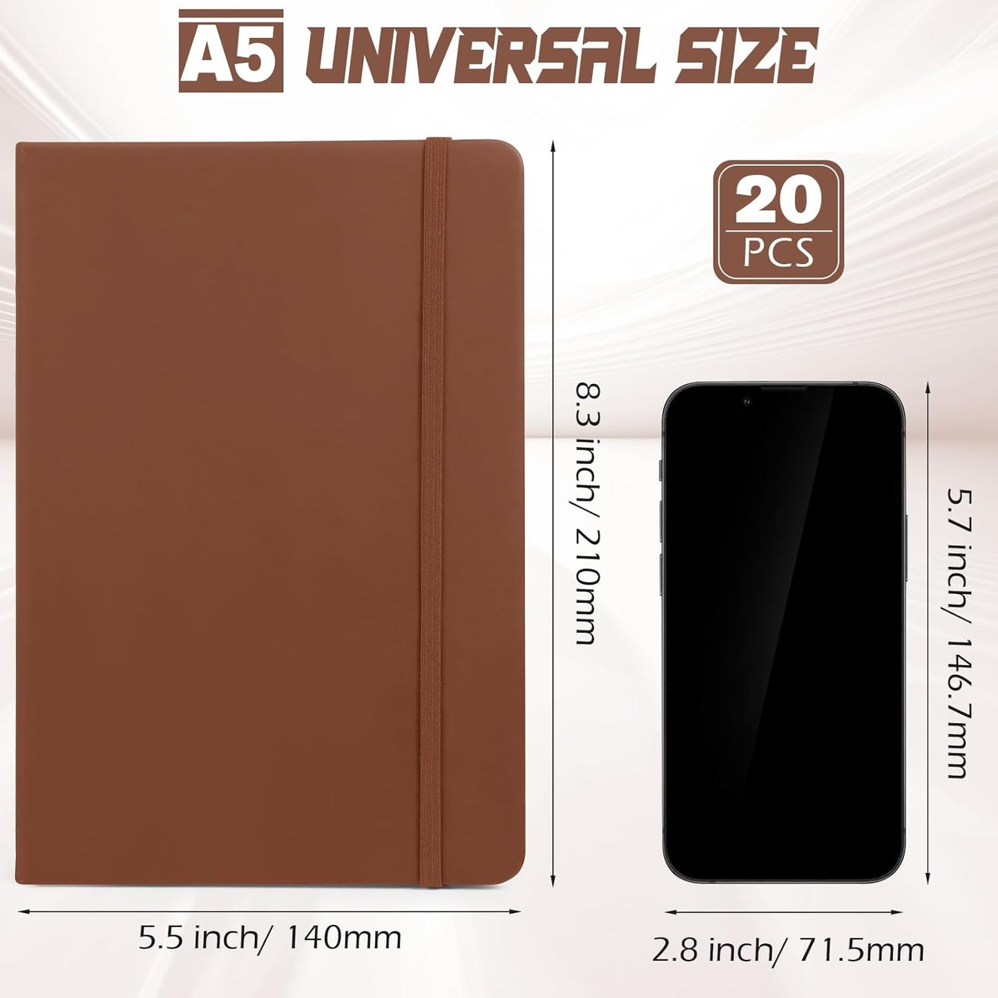 Honoson 20 Pack Lined Journal Notebooks A5 Hardcover Executive Notebook 5.5" x 8.3" PU Leather Wide Ruled Journals Bulk with Elastic Band for Home Business Office School Supplies(Black)