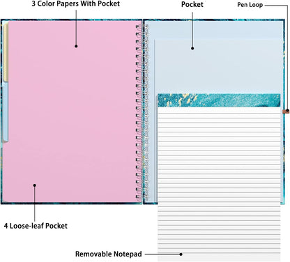 Rimilak Spiral Clipboards Folio with Refillable Lined Notepad, 14.5 x 9.8 In, Hardcover Cover with 5 Interior Pockets, Elastic Band and Pen Loop Series. Cute Stylish Clipfolio, Daisy Flower