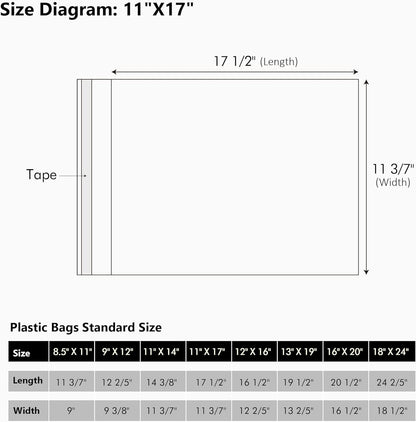 50 Pack Acid-Free Crystal Clear Sleeves Storage Bags for 8.5x11 Art Prints/Pictures/Photos/Framing Mat Mattes (Bag Size: 9"x11 3/7")