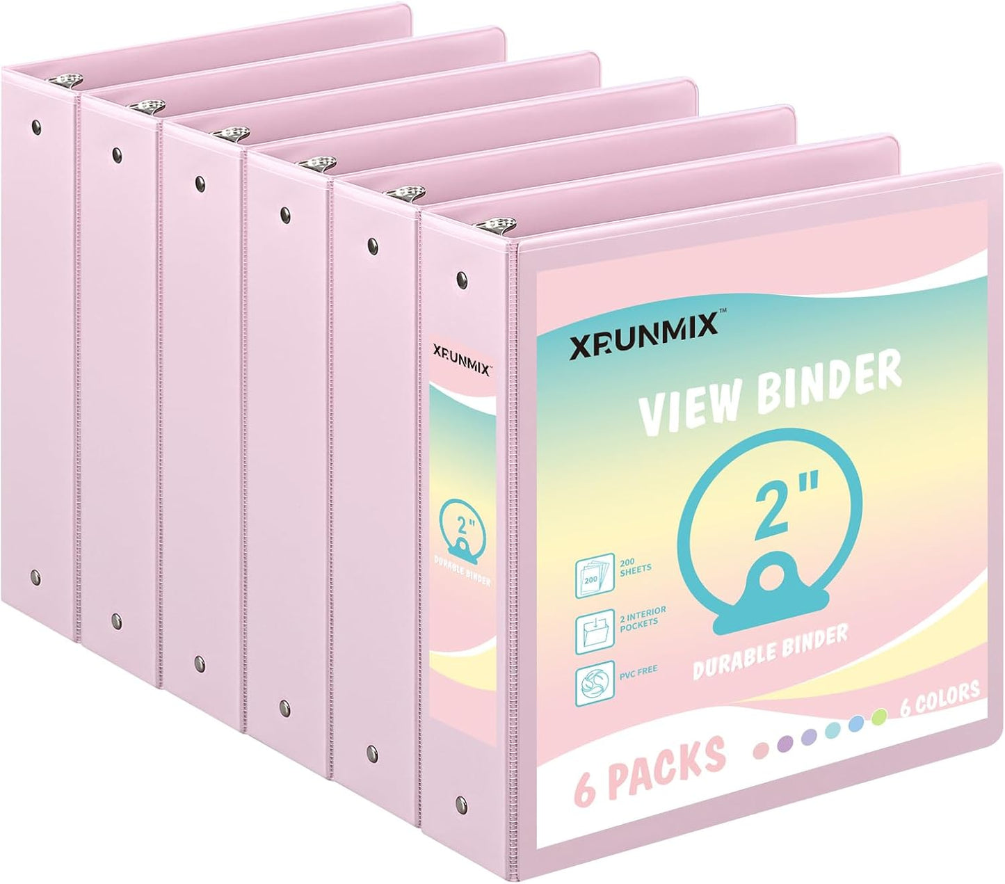 1-inch 3-Ring Binder with Pockets, Basic Binders 1'' Pastel Color Binders, Holds Letter Size 8.5'' x 11'',200 Sheet Capacity, Bundle 6 Pack for Back to School (1-Inch)