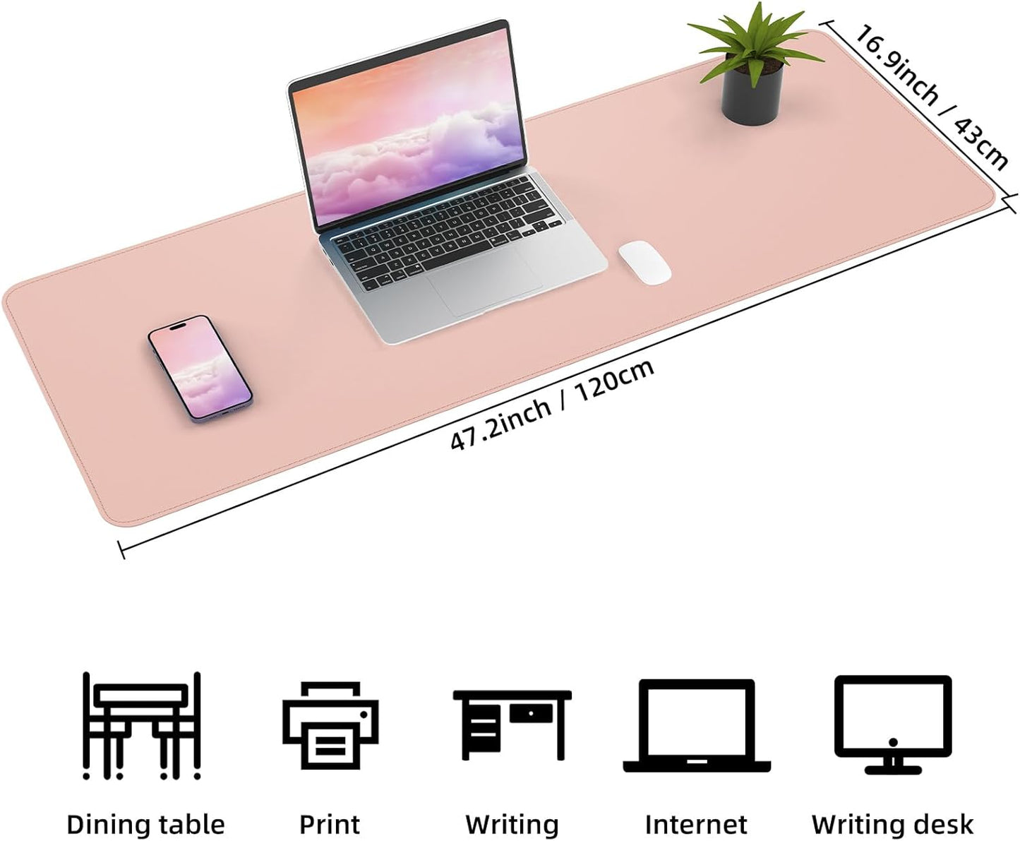 Large Desk Mat 47.2" x 17" Leather Desk Pad Protector with Natural Cork & PU Leather, Non-Slip Office Desk Mat, Large Mouse Pad, Waterproof Desk Blotter pad for Office&Home(Black)