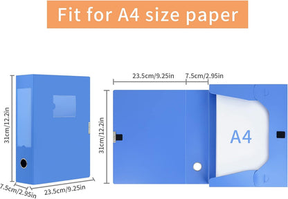HUA JIE A4 Storage File Boxes Plastic Archives Cases with Lid, File Folder Organizer Document Filing Box for office,31×7.5×23.5 cm, Black(Pack of 4)