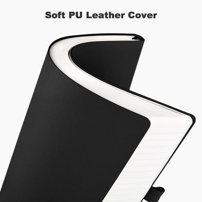 College Ruled Notebook, A4 Softcover Leather Notebook for Work, Lined Notebook Journal for Women, Men, 192 Thick Paper, Lay Flat, Large Notebook with 2 Pockets, Professional Business Notebook, Blue