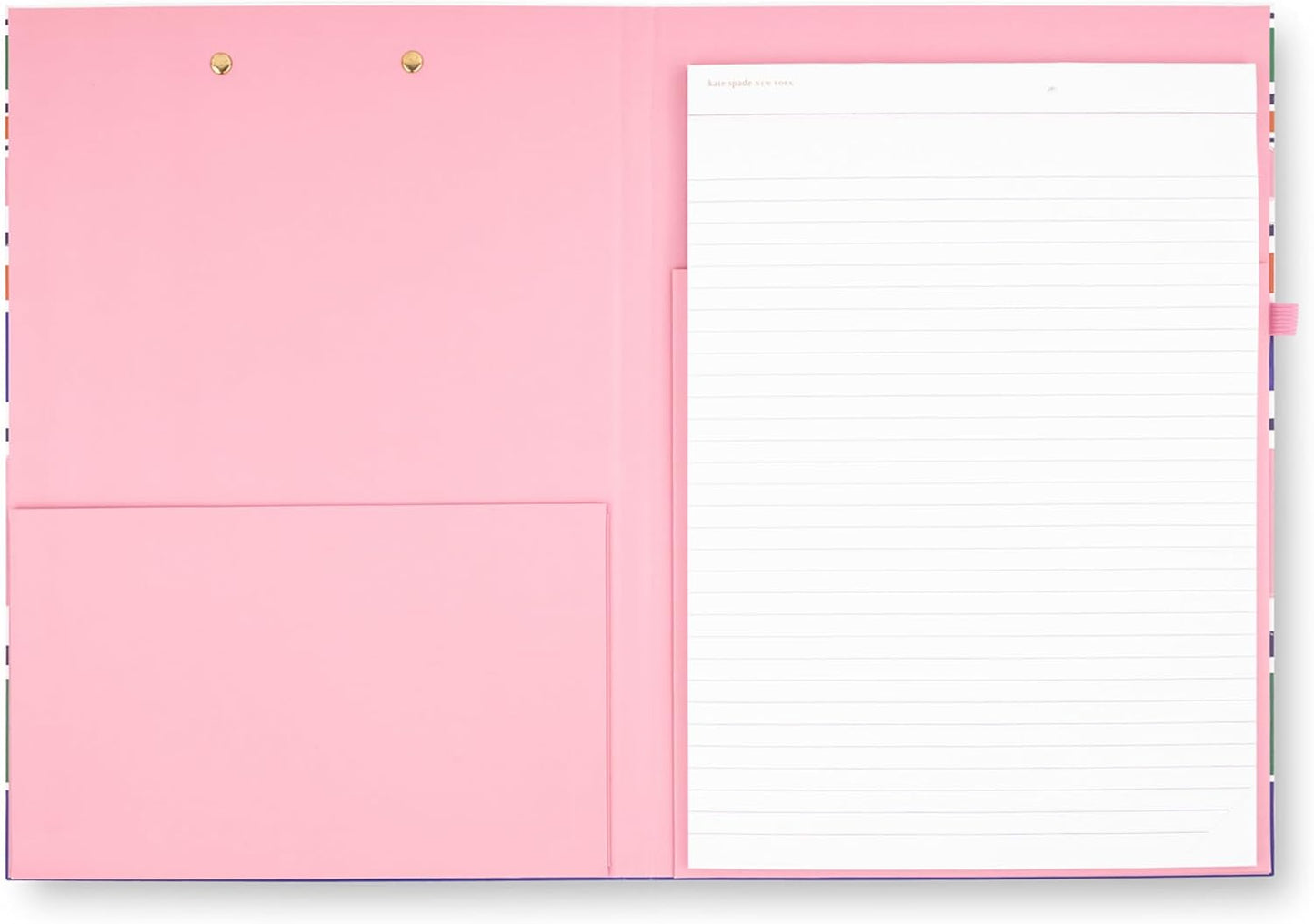 Kate Spade New York Clipboard Folio with Low Profile Clip, Black Professional Padfolio Includes Lined Notepad, Pen Loop, and Pocket, Polka Dots