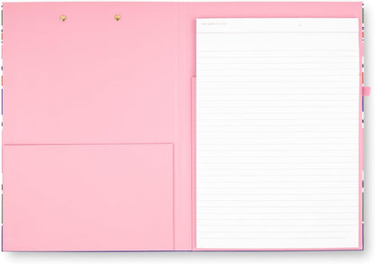 Kate Spade New York Clipboard Folio with Low Profile Clip, Black Professional Padfolio Includes Lined Notepad, Pen Loop, and Pocket, Polka Dots