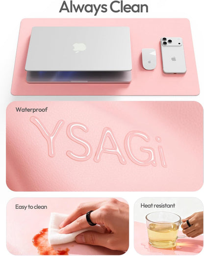 YSAGi Leather Desk Pad Protector, Office Desk Mat, Large Mouse Pad, Non-Slip PU Leather Desk Blotter, Waterproof Laptop Desk Writing Pad for Office and Home (23.6" x 13.8", Eggshell) - Colors B