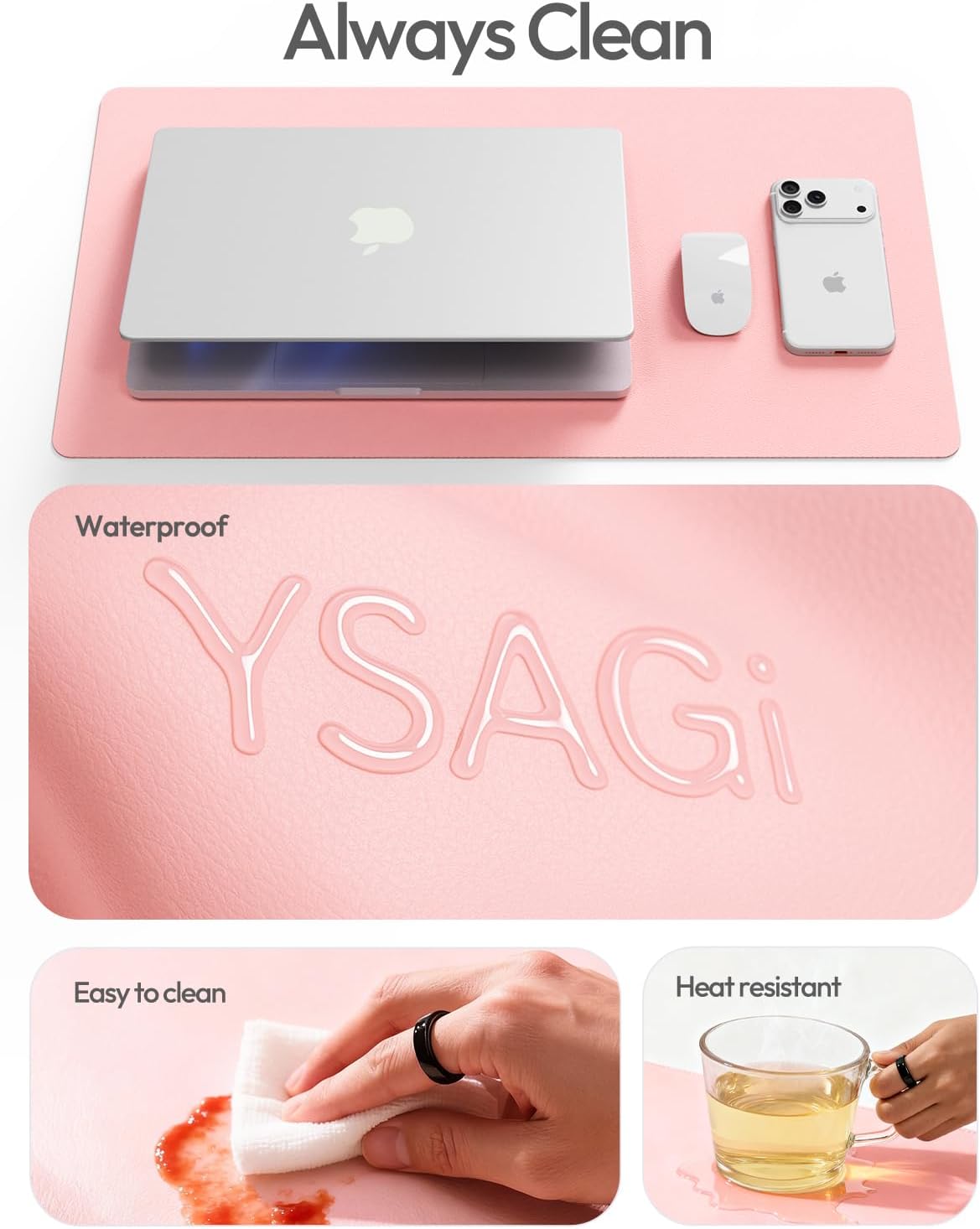 YSAGi Leather Desk Pad Protector, Large Mouse Pad, Non-Slip PU Leather Desk Blotter, Waterproof Writing Pad for Office and Home (31.5" x 15.8", Eggshell) - Colors B