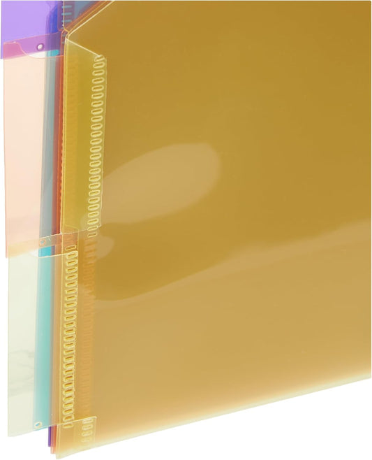 Amazon Basics Tab Dividers for 3 Ring Binder, Two Pocket, Letter Size, Transparent Assorted Colors, 24 Count