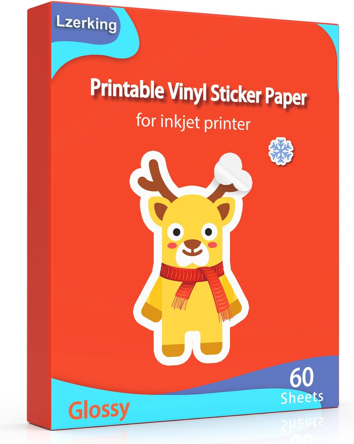 Lzerking Glossy Printable Vinyl Sticker Paper for Printer - 100 Sheets White Quick-Drying Waterproof, for Inkjet & Laser Printers, Compatible with Cricut for Small Business DIY Crafts 8.5x11in