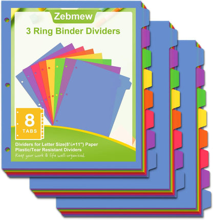 Cute 5 Tab Binder Dividers with Tabs, Write&Erase Plastic Dividers for 3 Ring Binder, Multicolor, Ring Binder Dividers with Tabs for School Office,6 Sets(30pcs)