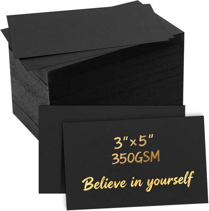 Bercoor 200 Pieces Blank 3 x 5 Inch Index Cards, Heavy Note Cards Study Cards for Office, School Learning, Black