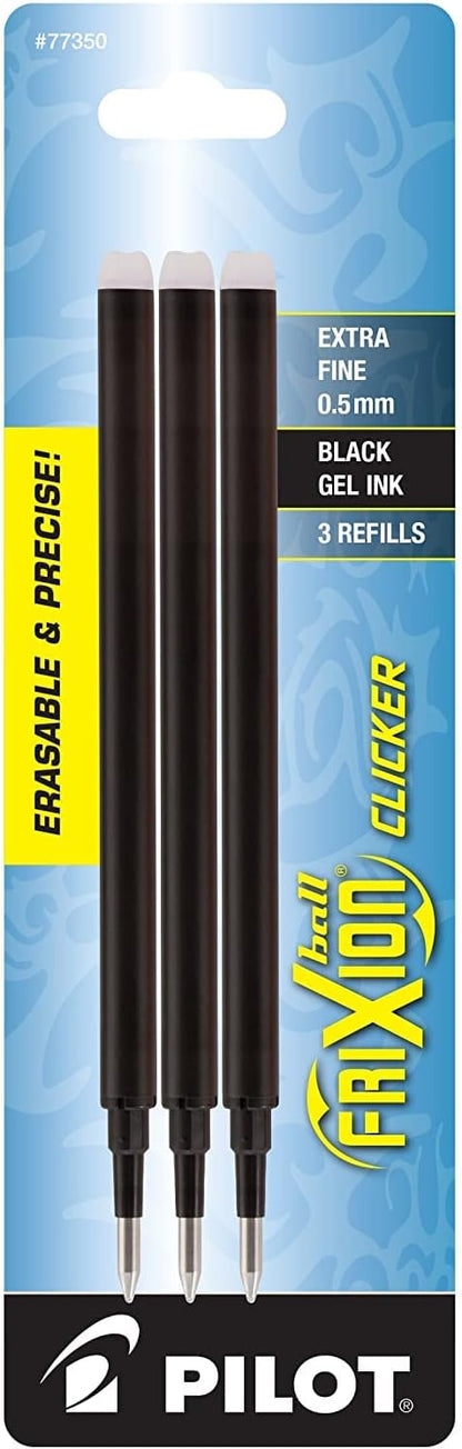 Pilot, FriXion Ball Gel Ink Refills for Erasable Pens, Extra Fine Point 0.5 mm, Pack of 3, Black