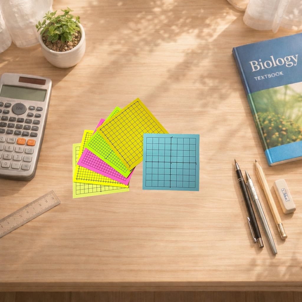 Graph Paper Sticky Notes - Pad with Math Quadrants and Grid Lines, Homeschooling Tools, Peels Off Cleanly, 6 Pads for Students, 3x3 Inch, Bright Color
