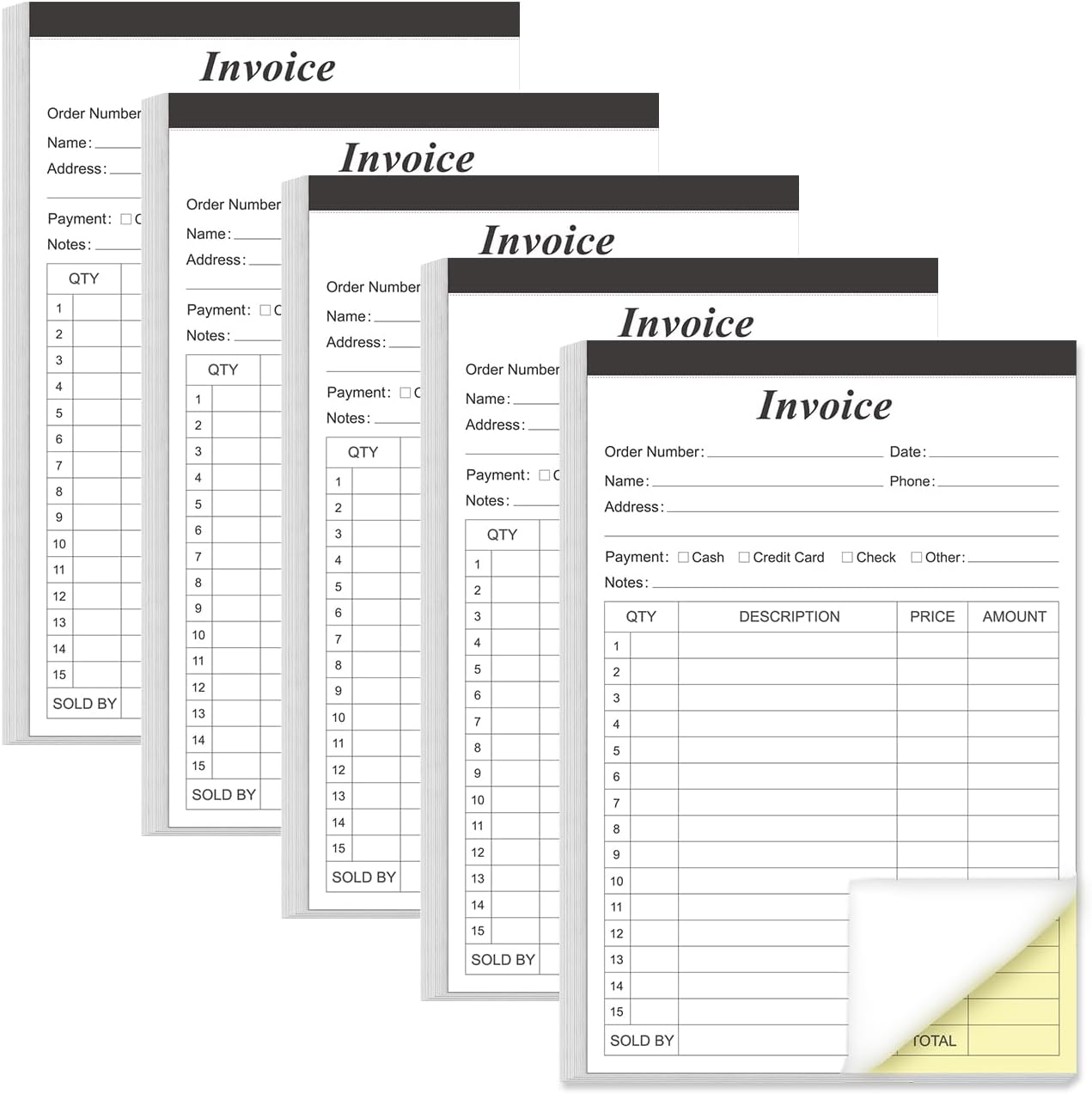 Invoice Receipt Book with Cardboard 2-Part Carbonless, 5.5" x 8.5" Order Forms, 50 Sheets Carbonless Sales Invoice Book for Small Business