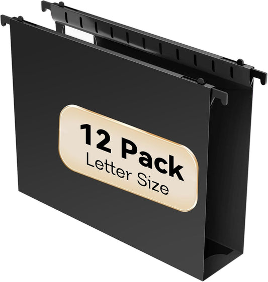 Extra Capacity Plastic Hanging File Folder Letter Size,12 Pack Reinforced Hang Folders with Heavy Duty 2 Inch Expansion, Durable Hanging Organizer Designed for Bulky Files, Assorted Colors