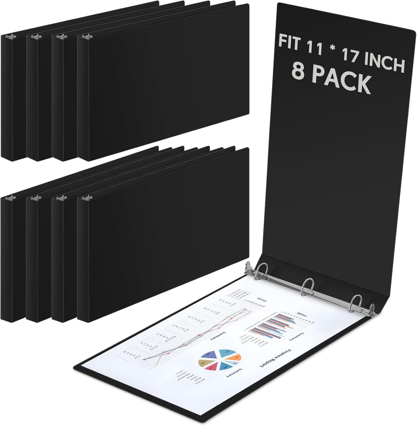 8 Pcs 3 Ring Binders Rings Heavy Duty View D Ring Binders Economy Holds 11" x 17" Paper for Artwork Blueprints, Office, Home, Work Places(White,3 Inch)