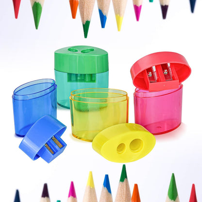AUSTARK 4Pcs Pencil Sharpeners Manual for Kids Adults, Dual Hole Small Handheld Pencil Sharpener Bulk for Office School Home, Back to School Supplies