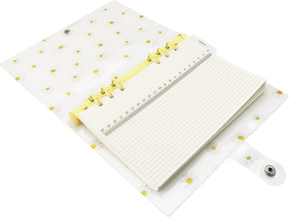 A6 A5 6-Holes Colorful PVC Cover Round Ring View Binder with Snap Button Closure File Folder for Loose Leaf Sheet Protectors Notebook Refill (Pink Daisy, A5 Mini Set) - Colors B