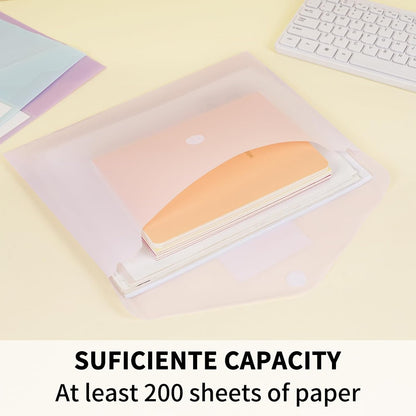 EOOUT 30 Pack 10 Color Plastic Envelopes Poly Envelopes, Hook & Loop Closure File Folders Clear Document Folders File Envelopes with Label Pocket A4 Size