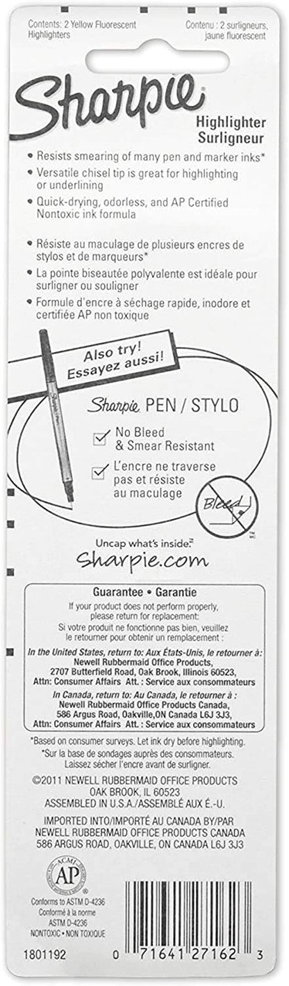 Sharpie Accent Pocket-Style Highlighters, 2 Fluorescent Yellow Highlighters (27162PP)