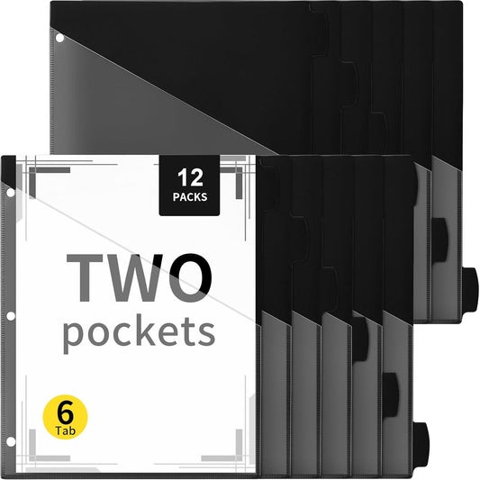 Epakh 12 Pcs Binder Dividers for 3 Rings Binders Index Dividers with Two Clear Pockets Plastics Sheets Protectors with Tab Labels for School Office Organization (Morandi)