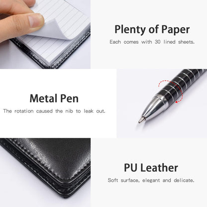 Xhwykzz 7 Pieces Small Notepads Holder Set, Pocket Notebook with pen, Included 5 Pieces Refills 3 x 5 Inch, 30 Lined Paper Per Note Pad (Black)