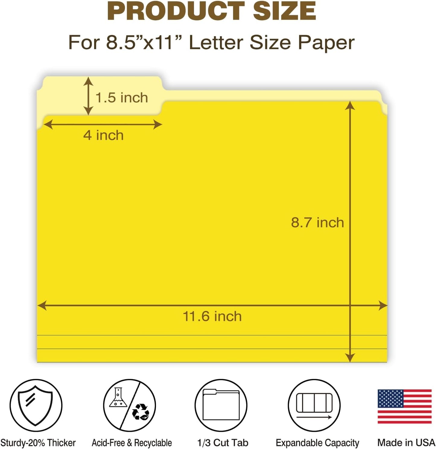 Manilla Folders 8.5 x 11 File Folders Letter Size Manila Folder with 1/3 Cut Tab 100 Pack Paper Folders for Office, School, Home, Business Filing Supplies Made in USA