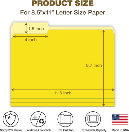 Manilla Folders 8.5 x 11 File Folders Letter Size Manila Folder with 1/3 Cut Tab 100 Pack Paper Folders for Office, School, Home, Business Filing Supplies Made in USA