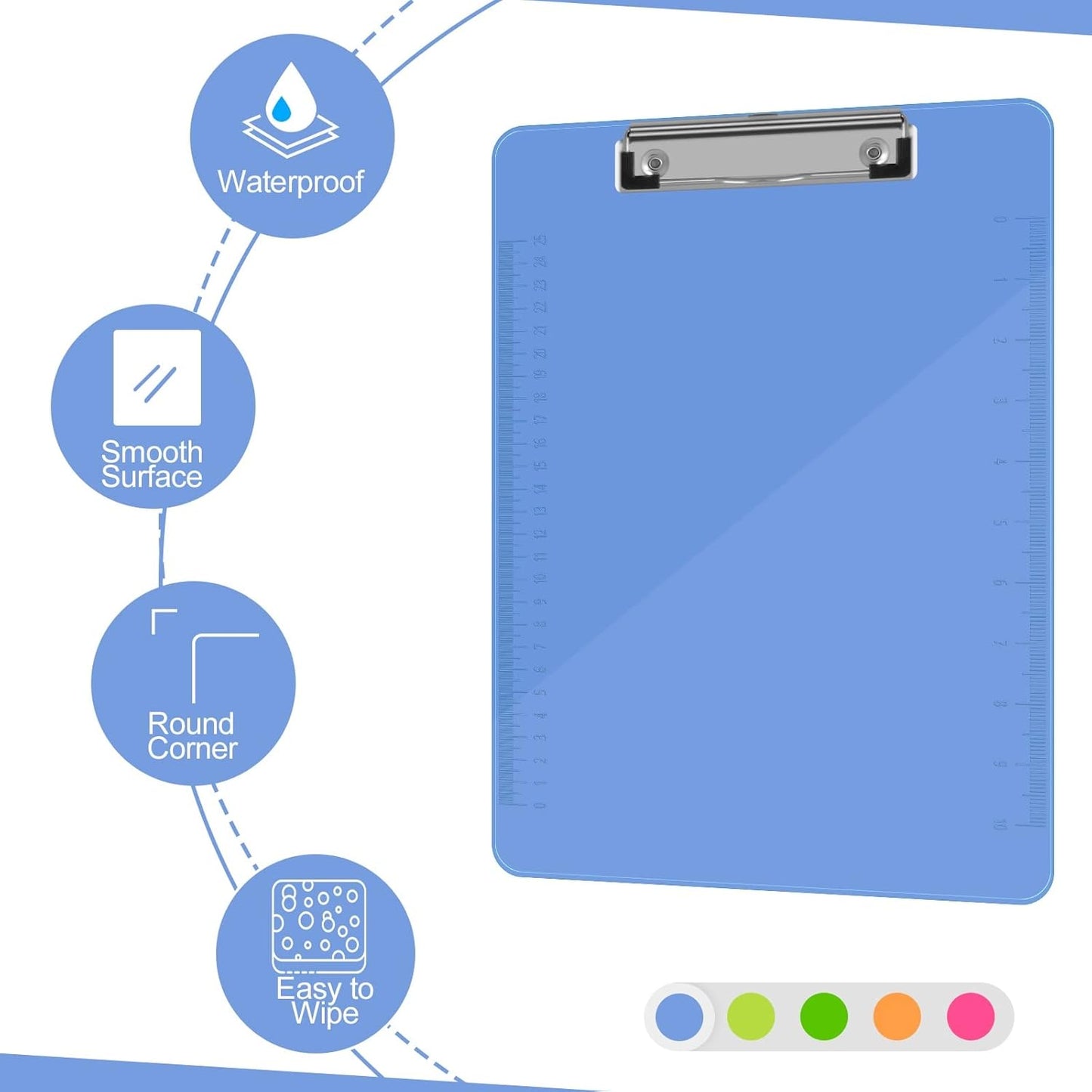 Clipboards, HERKKA 25 Pack Plastic Office Clipboards, Assorted Transparent Color Plastic Clip,Letter
