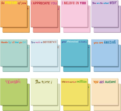 Yinder 48 Pcs Inspirational Sticky Notes Cute Motivational Sticky Notes Pad End of Year Employee Appreciation Gifts Bulk for Teacher Nurse Coworkers Office Supplies 3 x 3'' (Thank You,Dark Color)
