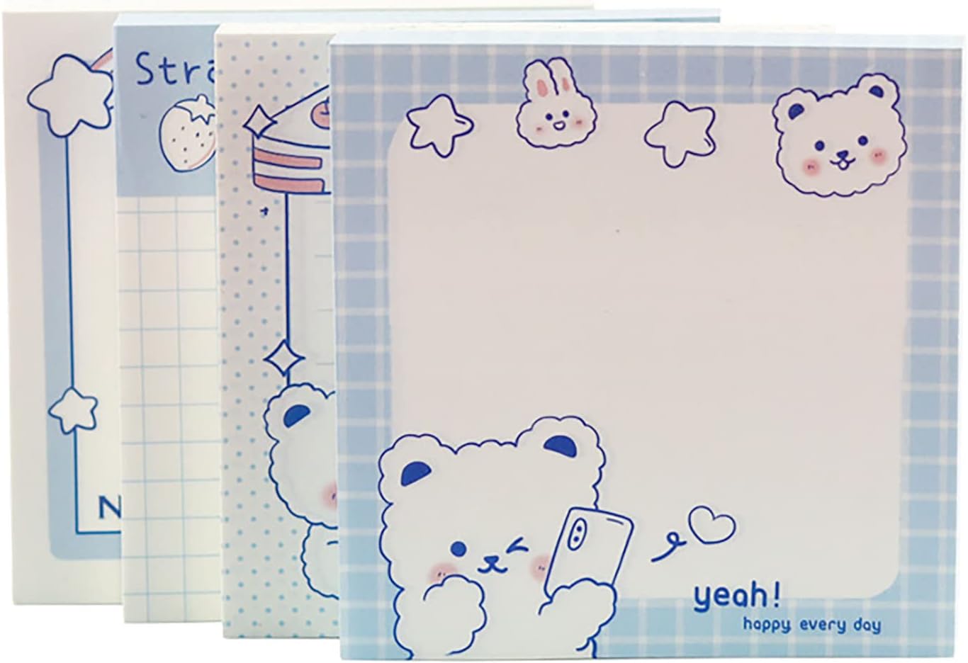 4 Pack Cute Sticky Notes Kawaii Sticky Notes Memo Pad 3.1x3.1 Inches Self-Stick Note Pads Colorful Fruit Sticky Note Pads for Girls DIY Office Home School (320 Sheets), 4 Pads 80 Sheets/Pad