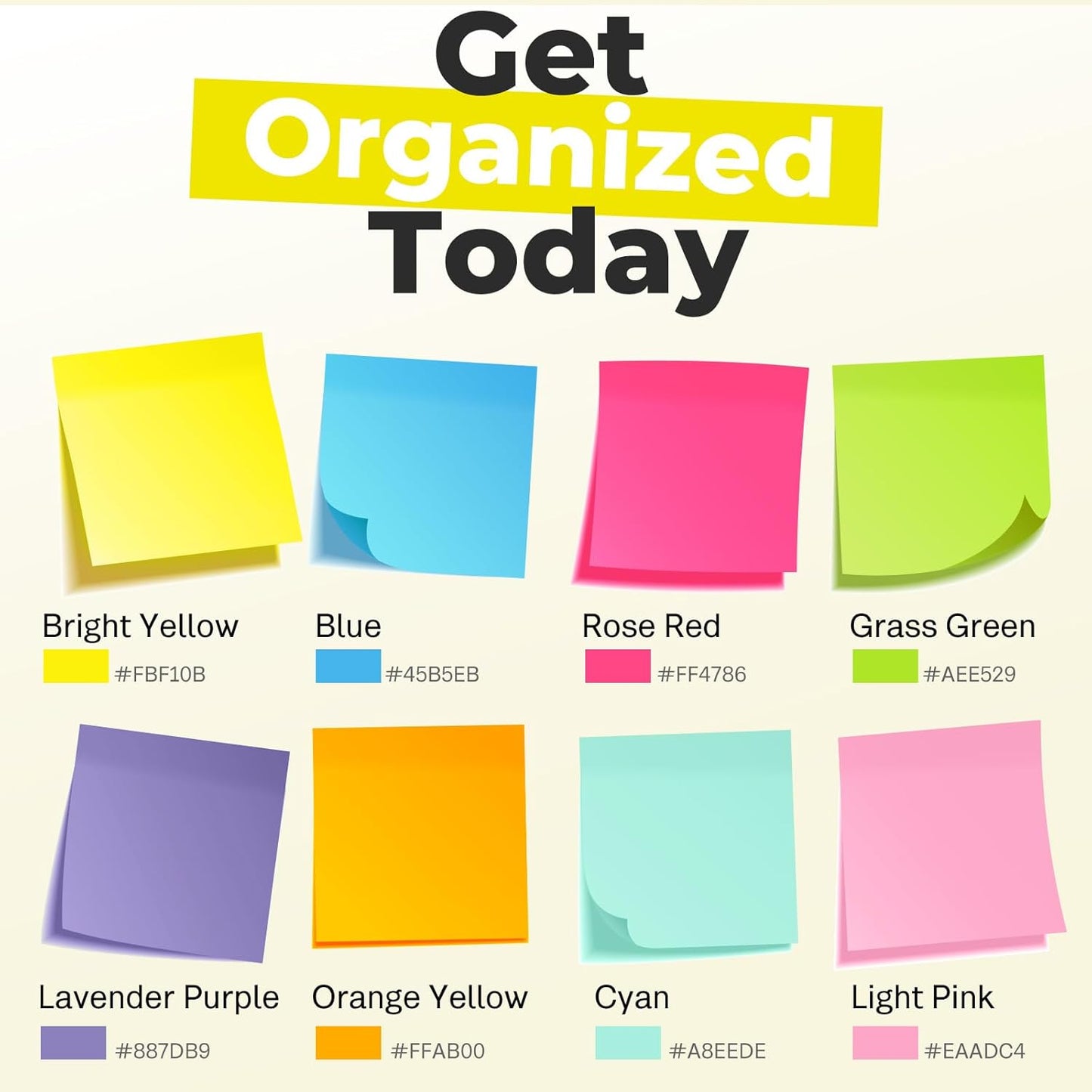 Sticky Notes 3x3 Inches, Bright Colors Self-Stick Pads, Easy to Post for Home, Office, Notebook,100 Sheets/pad (8 Pads)