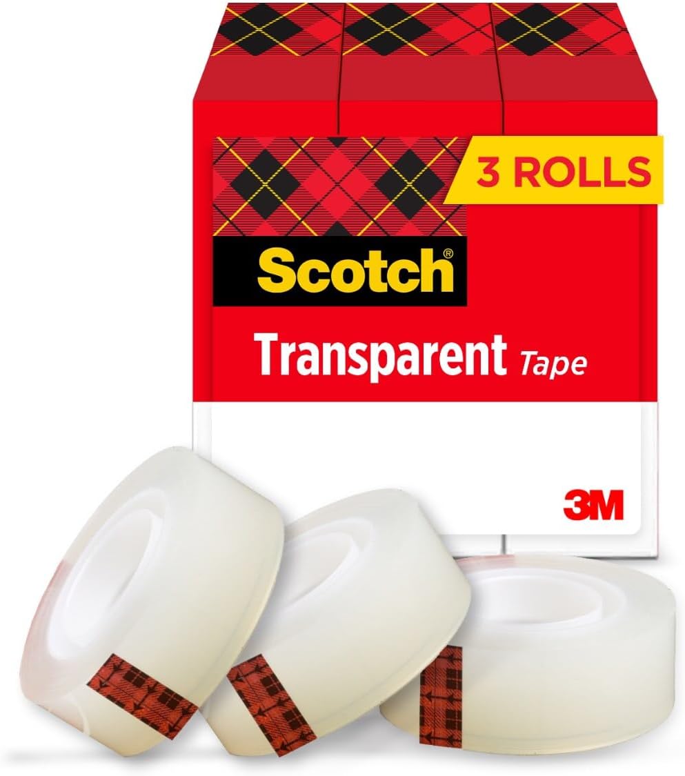 Scotch Transparent Tape, Clear Tape Engineered for Office and Home Use, 1 Inch Core 3/4 in x 1000 in, 3 Boxes
