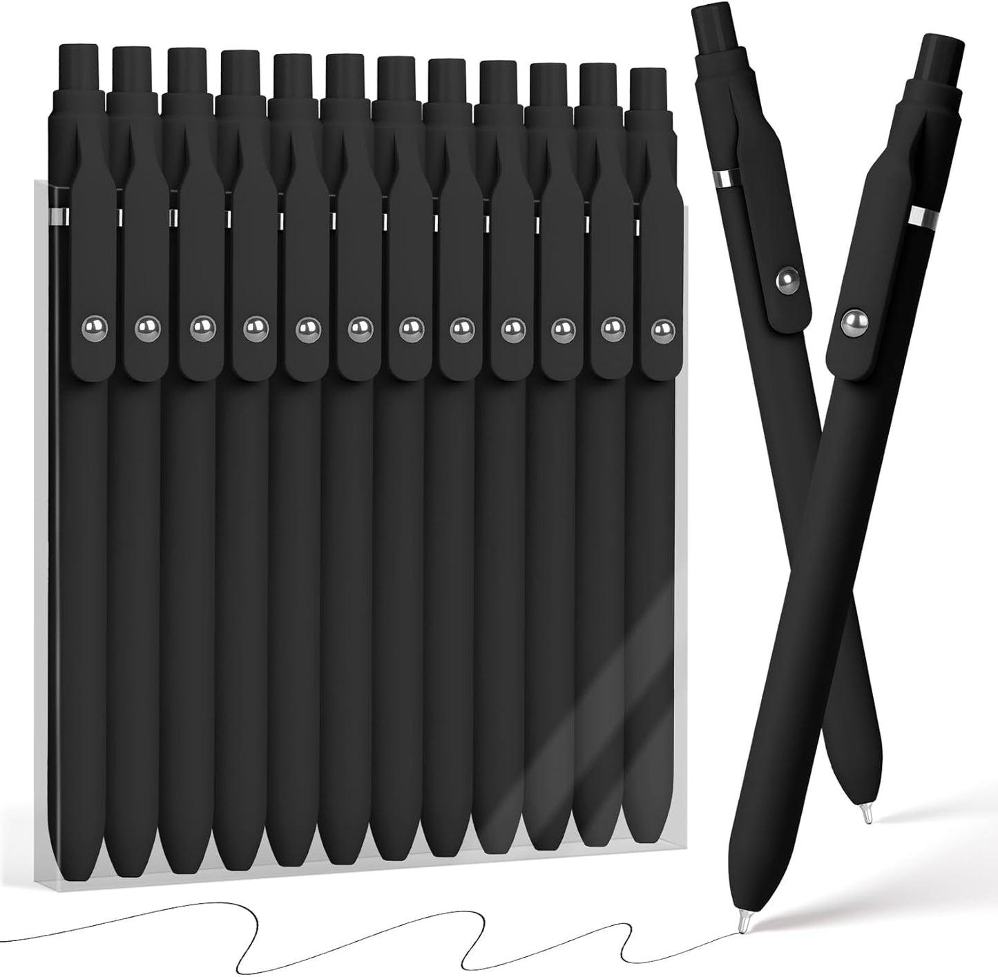 Sooez Ballpoint Pens Retractable, 12 Pack Black Pens ballpoint with Comfort Grip, Smooth Writing Fidge Pen for Journaling, Cute Office and School Supplies Bulk Pens, 1.0mm Medium Point Black ink