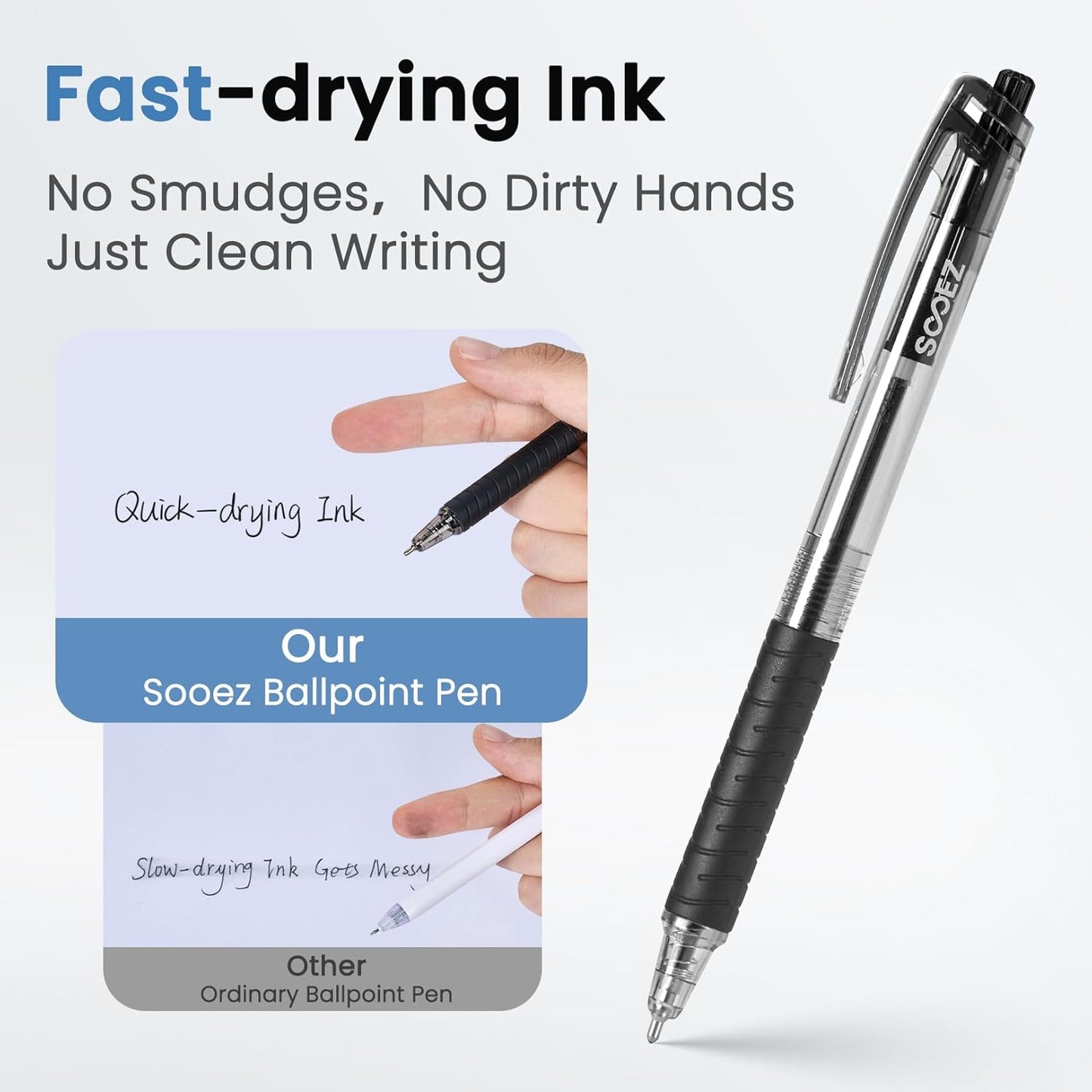 Sooez 40 Pack Bulk Pens Ballpoint, Smooth Writing Pens with Soft Grip, Retractable Black Ink Pens, Medium Point 1.0mm Pen for Journaling, Ballpoint Pen Office Supplies for Nurse, Server, Note Taking