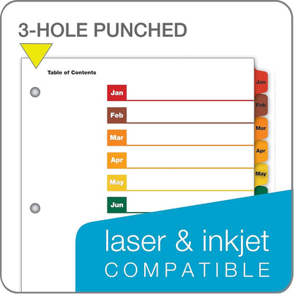 Cardinal OneStep Binder Dividers, 12-Tab Monthly, Customizable Table of Contents, Reversible Multicolor Tabs, 1 Set (60318CB)