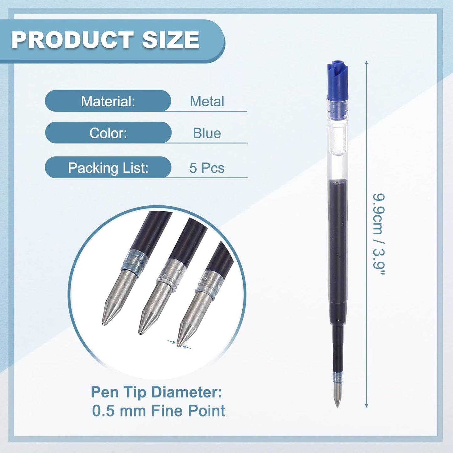 PATIKIL 0.5mm Pen Ink Refills, 10 Pcs 3.9" Ballpoint Refill Fine Point Metal Compatible Replaceable Replacement for Retractable Pen Writing Office, Black