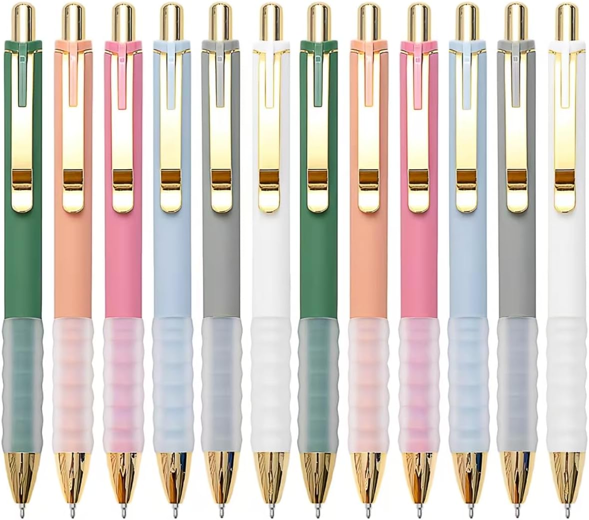 Linbsunne Ballpoint Pens Black Medium Point 1mm Pen with Super Soft Grip Ball Point Pen for Men Women Retractable Pens (gold-12 pcs)