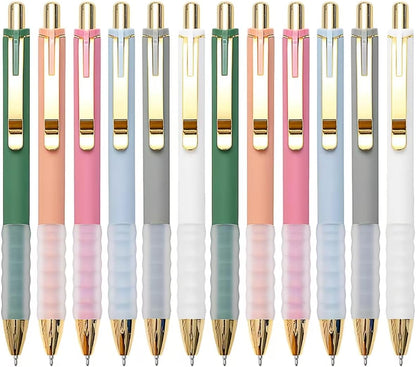 Linbsunne Ballpoint Pens Black Medium Point 1mm Pen with Super Soft Grip Ball Point Pen for Men Women Retractable Pens (gold-12 pcs)