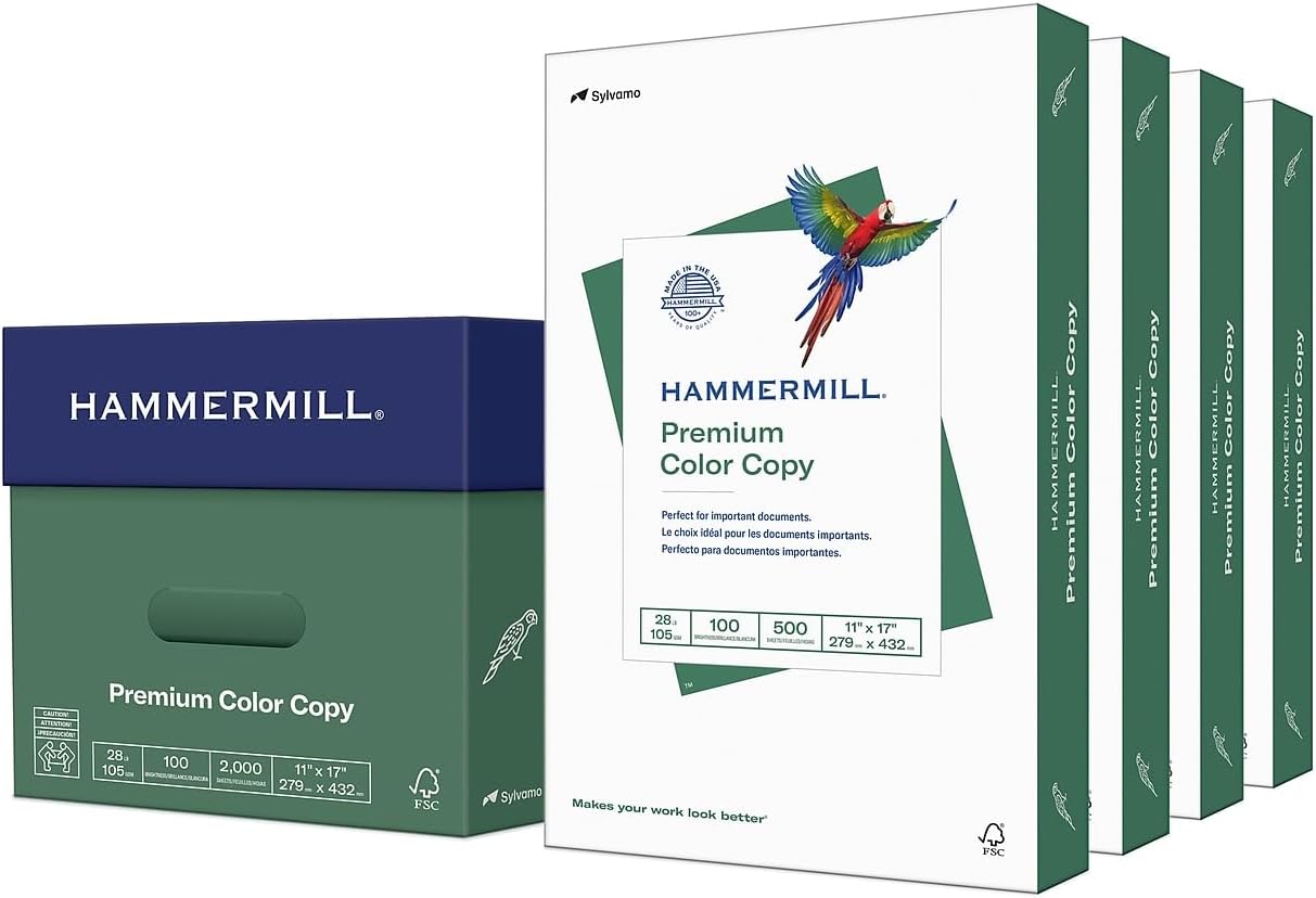 Hammermill Printer Paper, Premium Color 28 lb Copy Paper, 8.5 x 11-5 Ream (2,500 Sheets) - 100 Bright, Made in the USA, 102450C, White