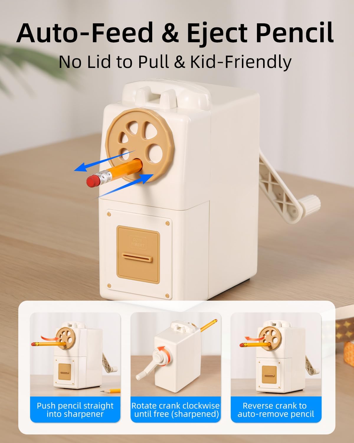 ZMOL Manual Hand Crank Pencil Sharpener - Heavy Duty Desktop Pencil Sharpener for Colored Pencils, Children's Classroom & Professional Use