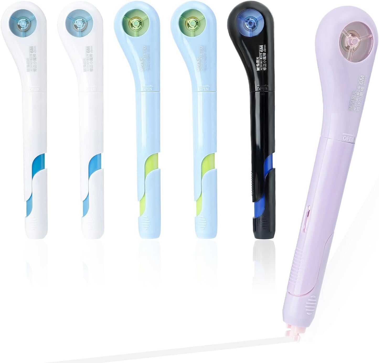 M&G 6Pcs White Correction Tape Pens, 19.7Ft Retractable Pen Shaped Smooth Pull Out Tape Pen for Instant Correction, Tear-Resistant Portable Applicator Easy to Use for School Office Supplies (6M Each)