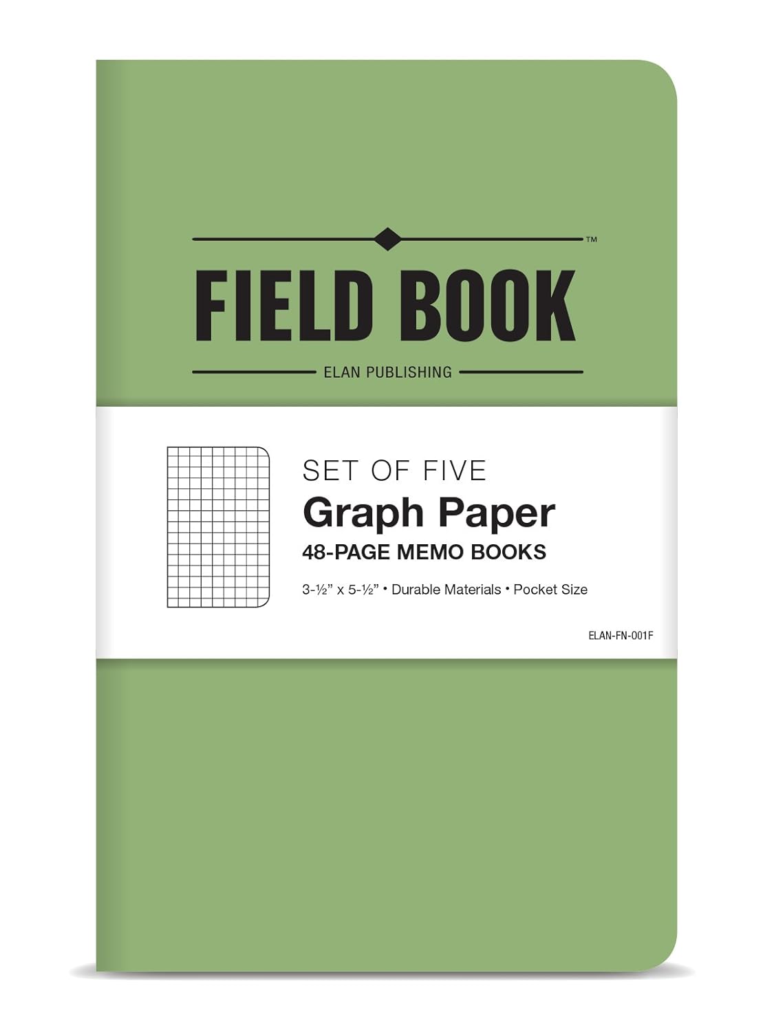 Elan Publishing Company Field Notebook/Pocket Journal - 3.5"x5.5" - Green - Graph Memo Book - Pack of 5