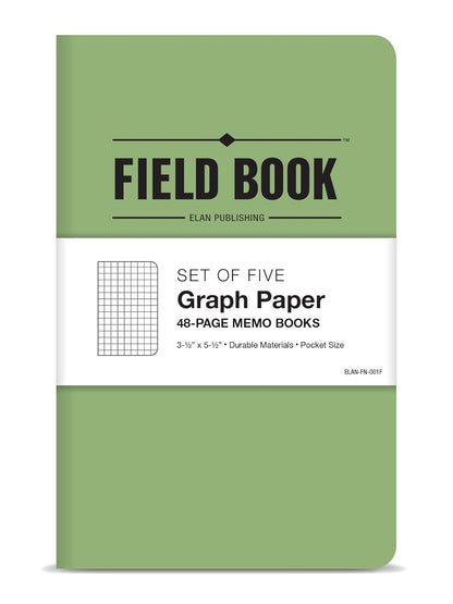 Elan Publishing Company Field Notebook/Pocket Journal - 3.5"x5.5" - Green - Graph Memo Book - Pack of 5