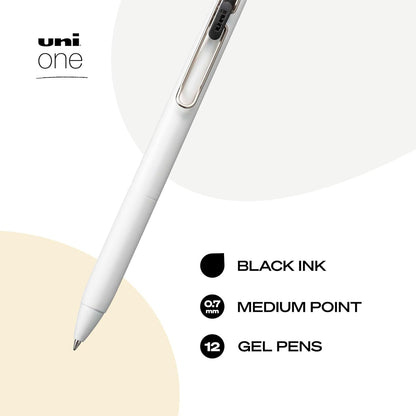 Uni-Ball One Black Retractable Gel Pens 4 Pack with Medium Points, Uni-Ball Click Pens are Fraud Proof and the Best Office, School, and Bible Pens