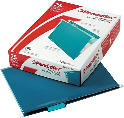 Pendaflex Reinforced Hanging File Folders, Letter Size, Bright Green, 1/5 Cut, 25/BX (4152 1/5 BGR)