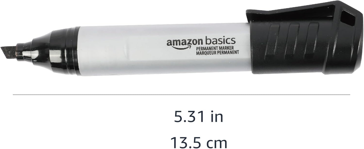 Amazon Basics Large Chisel Tip Permanent Markers, Quick Drying, Fade Resistant, Black, 12-Pack