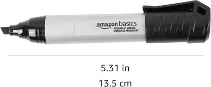Amazon Basics Large Chisel Tip Permanent Markers, Quick Drying, Fade Resistant, Black, 12-Pack